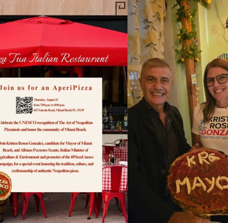Pecoraro Scanio a Miami Beach per Pizza UNESCO e Rosen Gonzalez